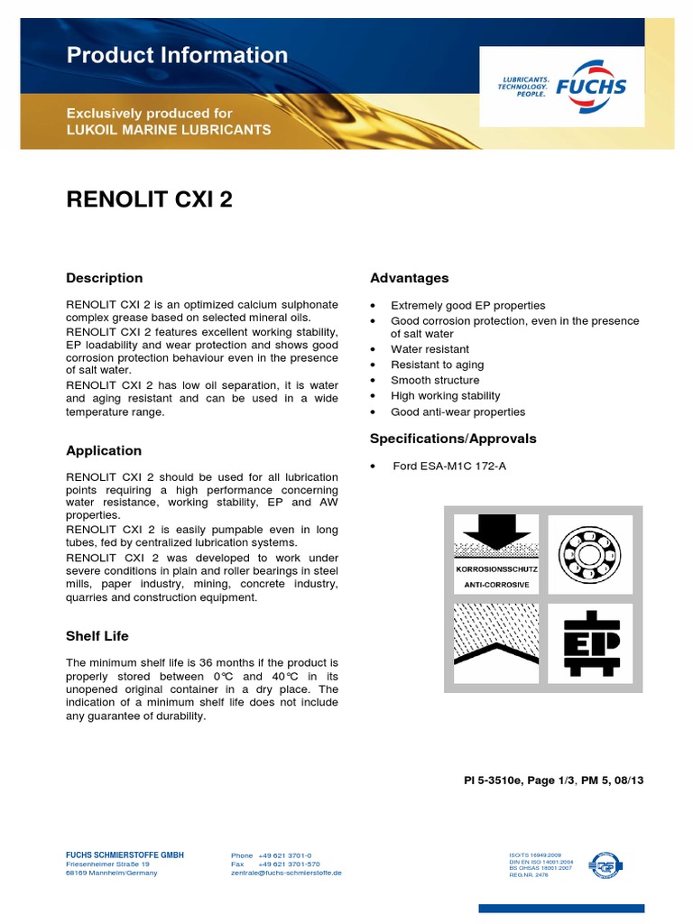 Tds Renolit Cxi En PDF Lubricant Chemistry, 41 OFF