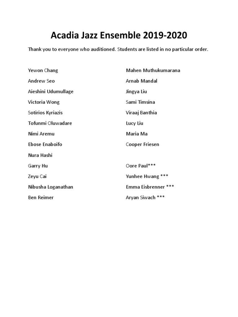 Acadia Jazz Ensemble Roster | PDF
