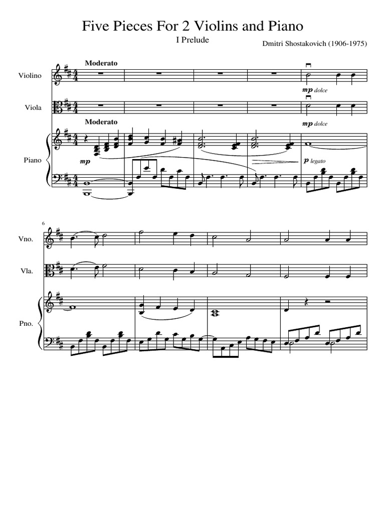 Five Pieces For 2 Violins And Piano I Prelude Pdf