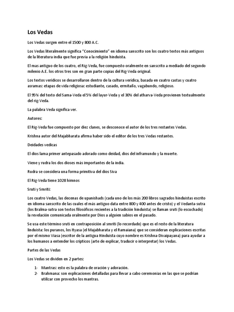 Origen y Significado de los Vedas | PDF | Vedas | Jainismo