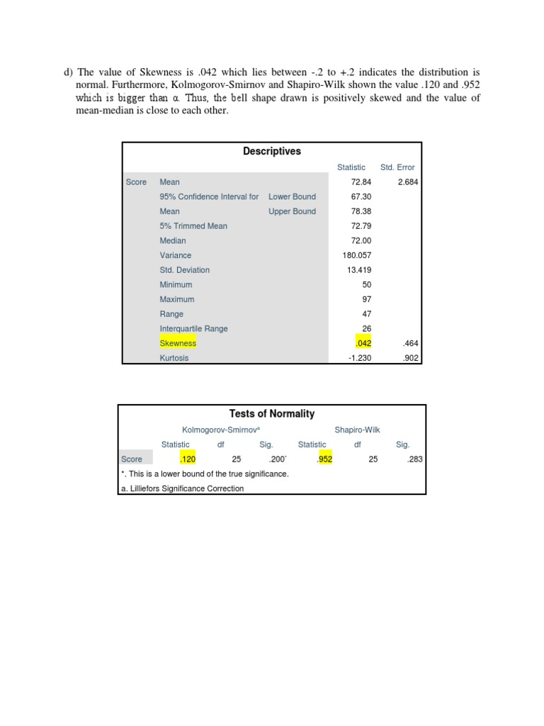 Normality Tests and Descriptive Statistics | PDF