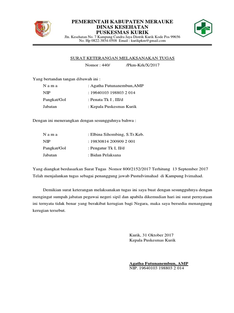 Surat Keterangan Melaksanakan Tugas Docx