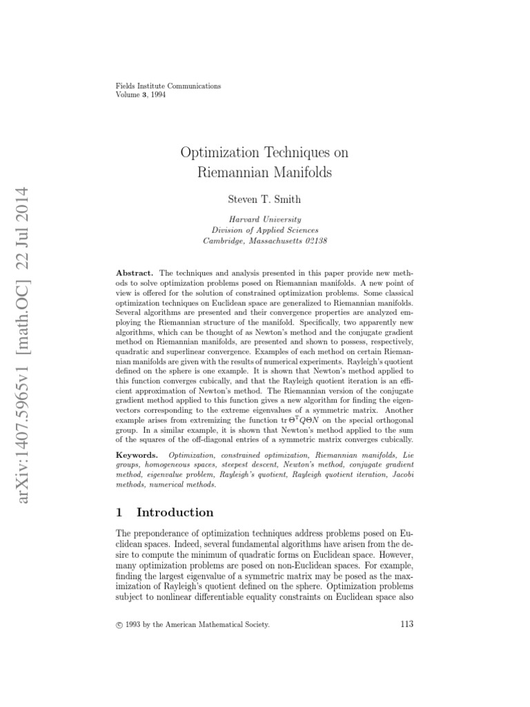 Optimization Techniques On Riemannian Manifolds | PDF | Mathematical ...