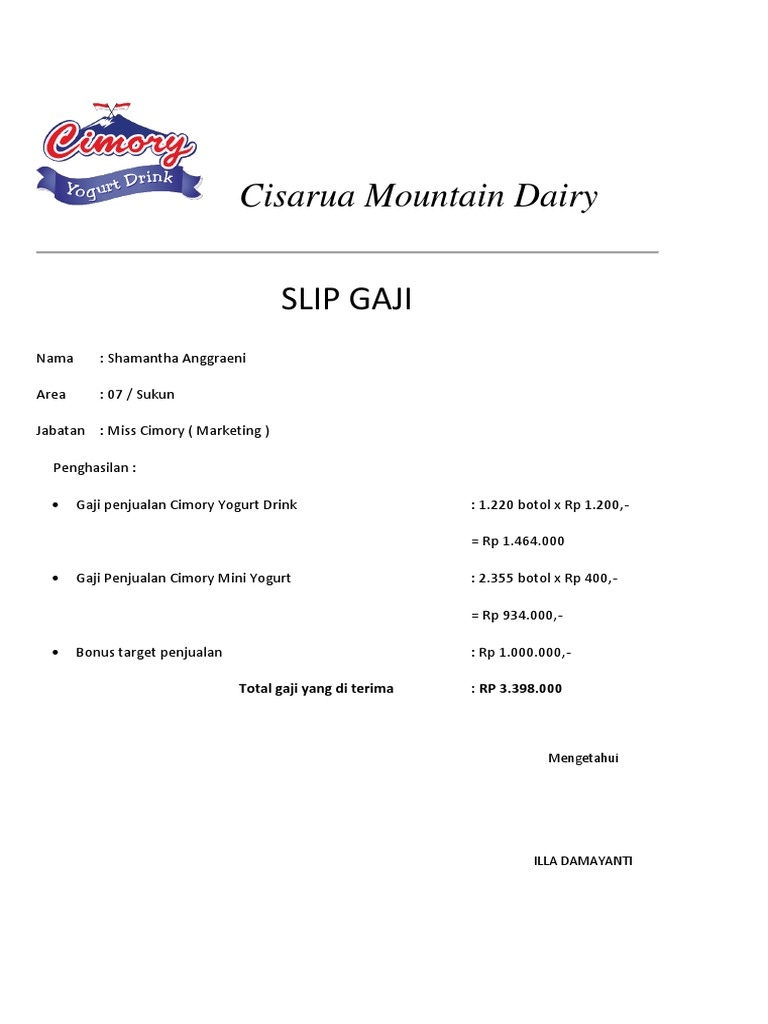 Slip Gaji Miss Cimory