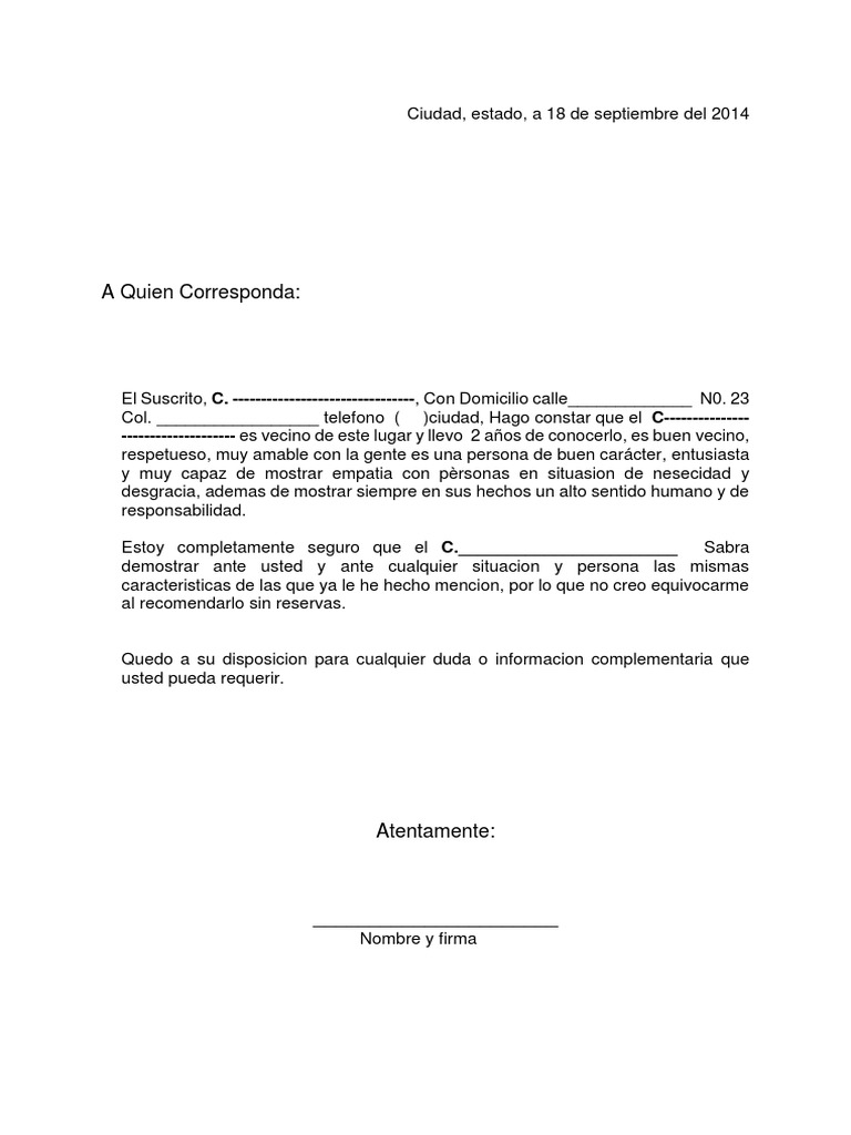 Carta de Referencia Vecinal PDF