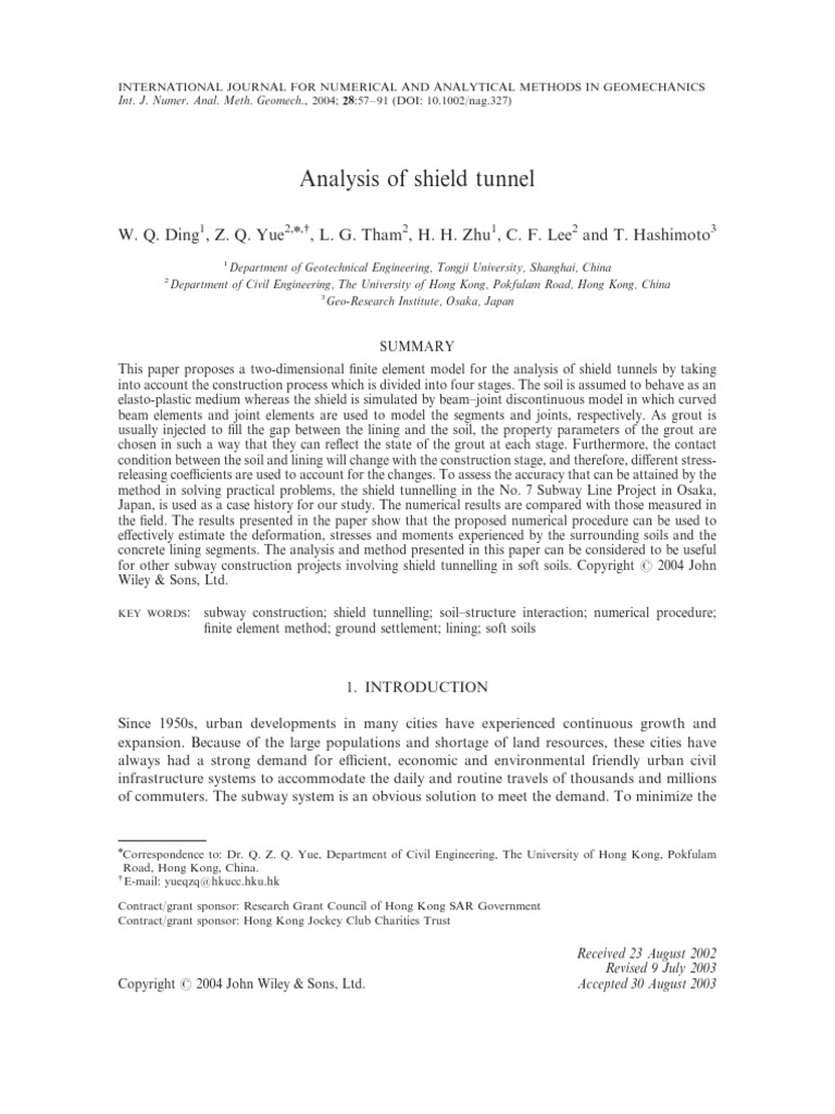 11analysis of Shield Tunnel | PDF | Finite Element Method | Tunnel