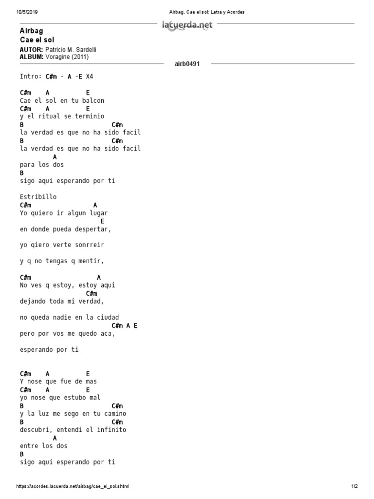 Airbag, Cae El Sol Letra y Acordes PDF