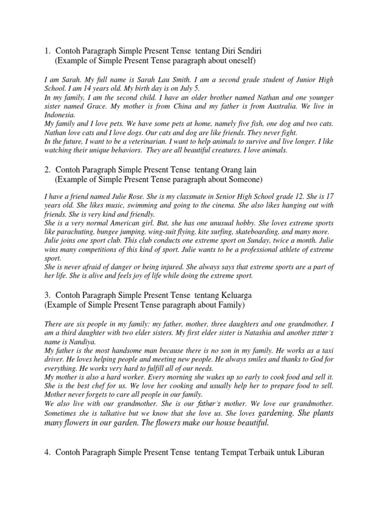Simple Present Tense Paragraph Examples | PDF | Camping