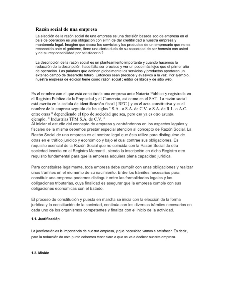Ejemplos y Definición de Razón Social | PDF | Responsabilidad social ...