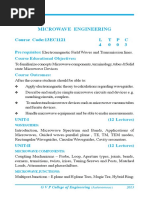 Microwave Engineering: Course Code:13EC1121 L TPC 4 0 0 3