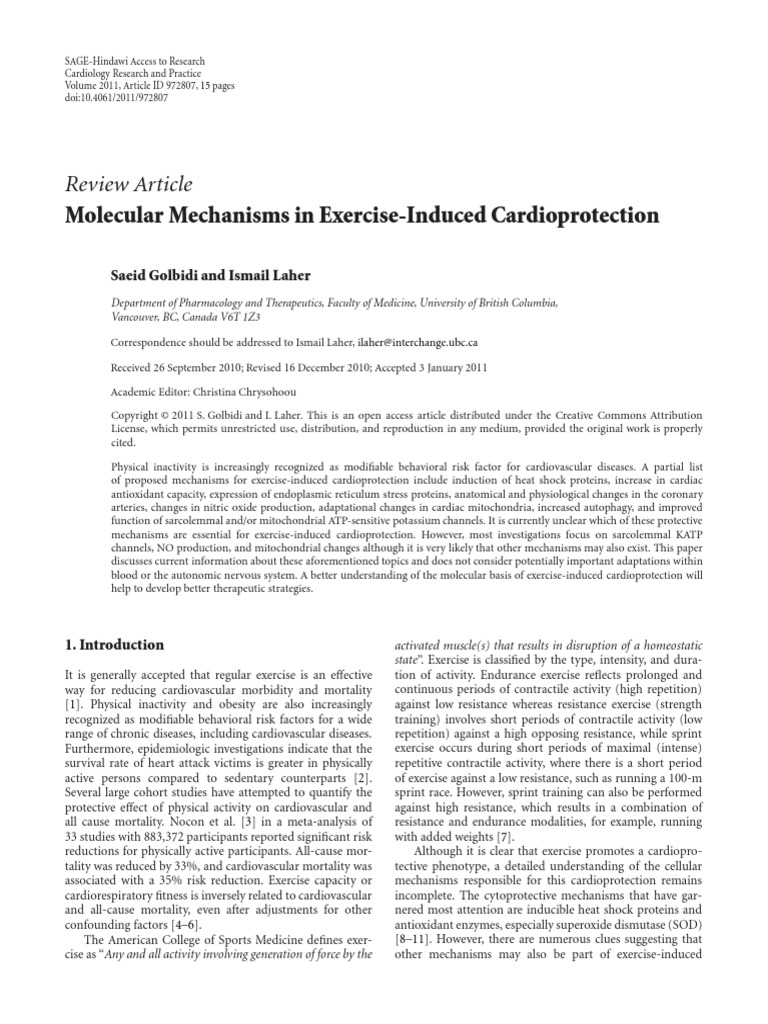 Molecular Mechanisms in Exercise Induced Cardioprotection PDF | PDF ...