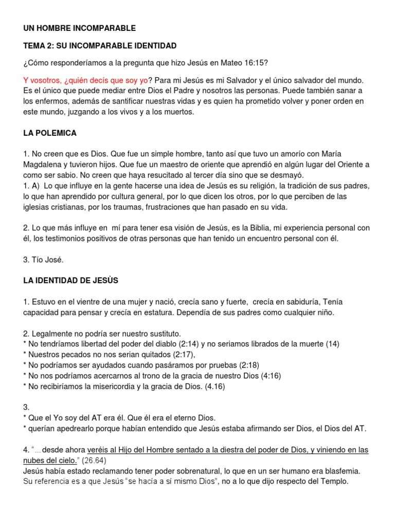 La Identidad Incomparable de Jesús | PDF | Pecado | Jesús