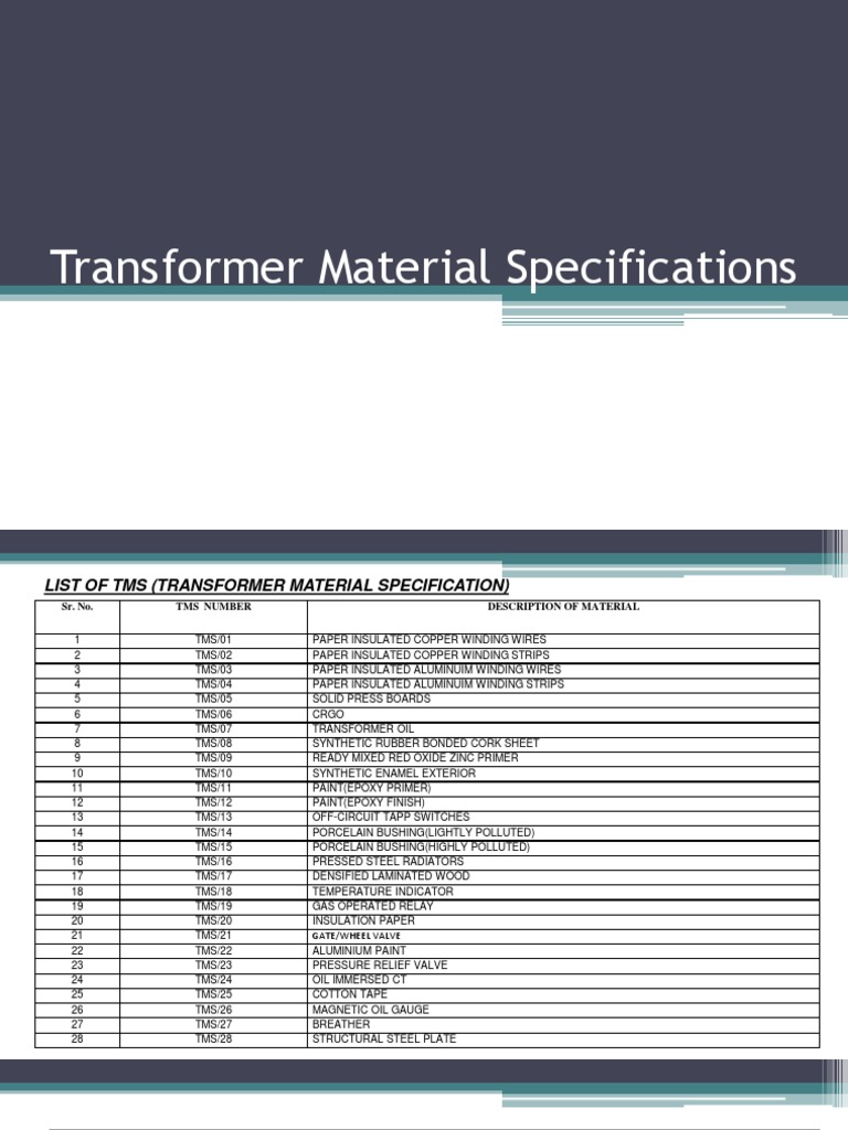 Transformer Material Specifications List | PDF | Transformer | Paint