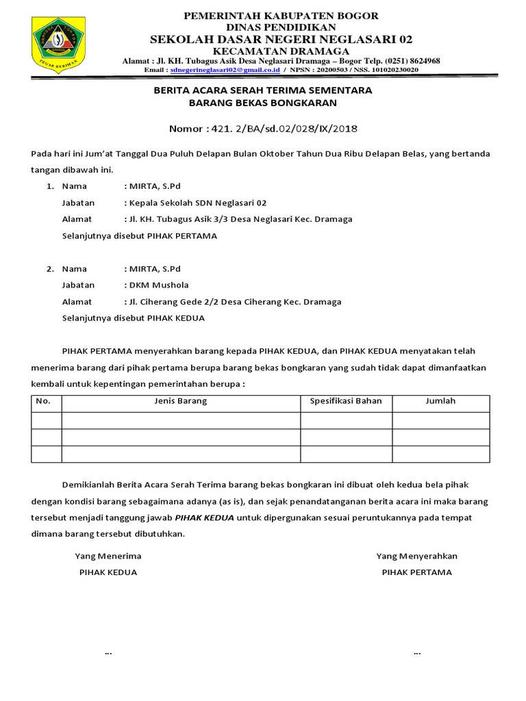 Berita Acara Bongkaran Dak
