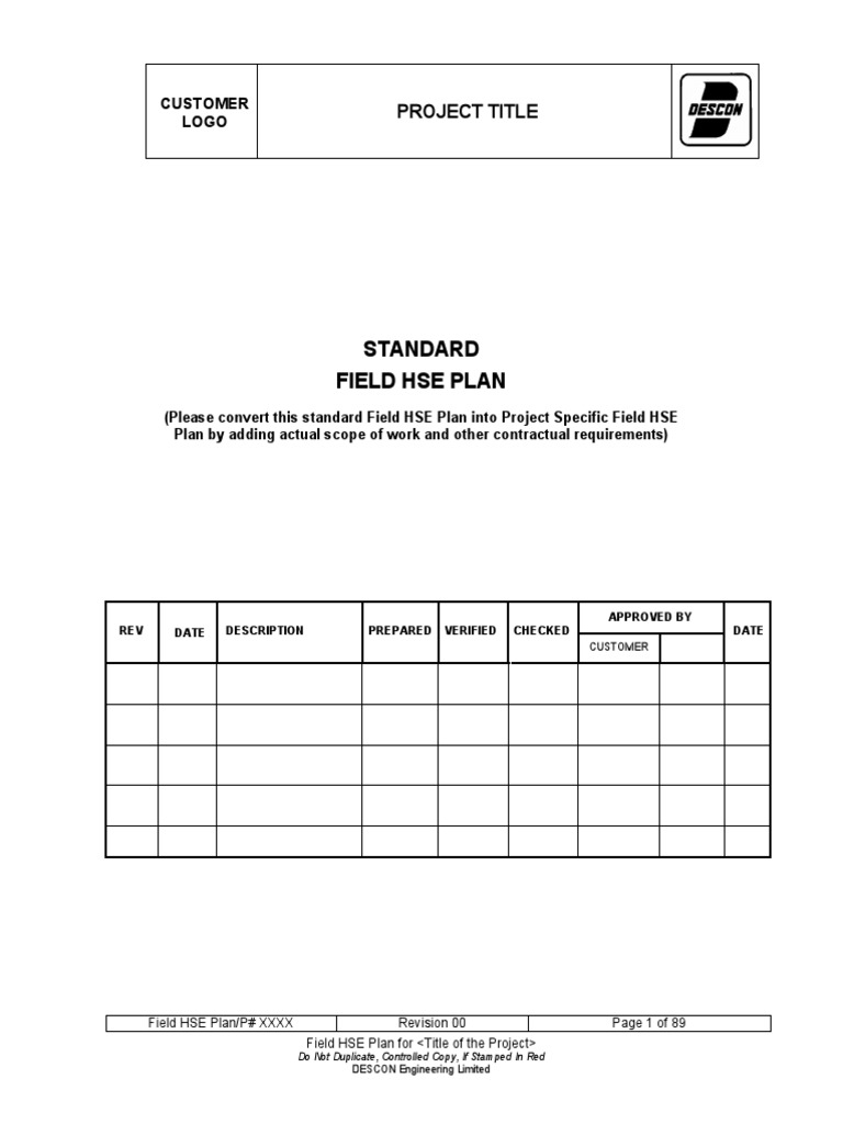 Project-Specific Field HSE Plan | PDF | Safety | Personal Protective ...
