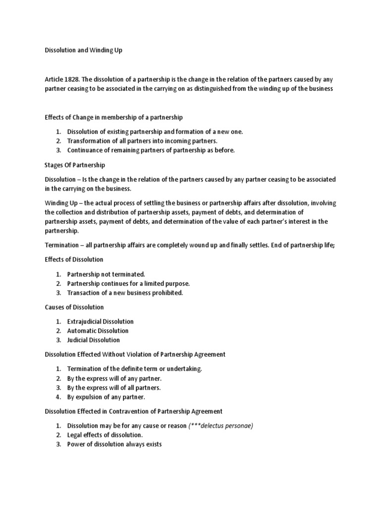 Dissolution and Winding Up_Partnership | Partnership | Liquidation