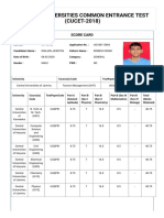 Central Universities Common Entrance Test (CUCET-2018) : Score Card