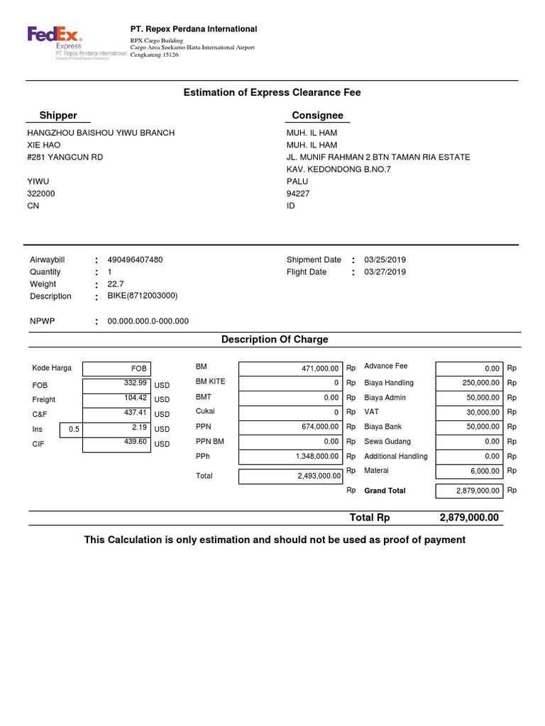 Express Clearance Fee Estimate | PDF | Services (Economics) | Consumer ...
