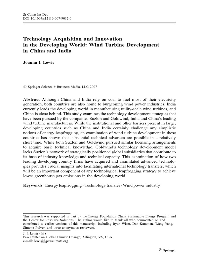 Technology Acquisition and Innovation in The Developing World: Wind ...