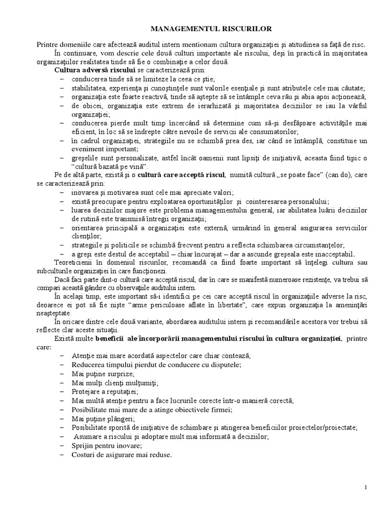 Managementul Riscurilor - Conta | PDF