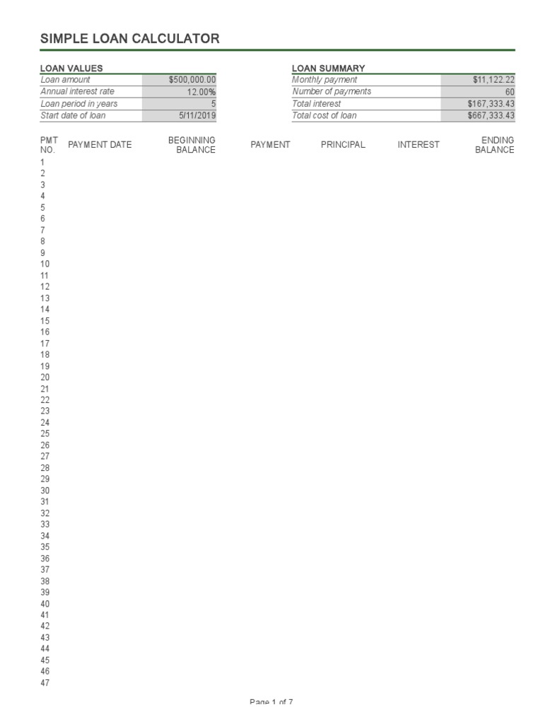 Loan Calculator PDF Interest Loans