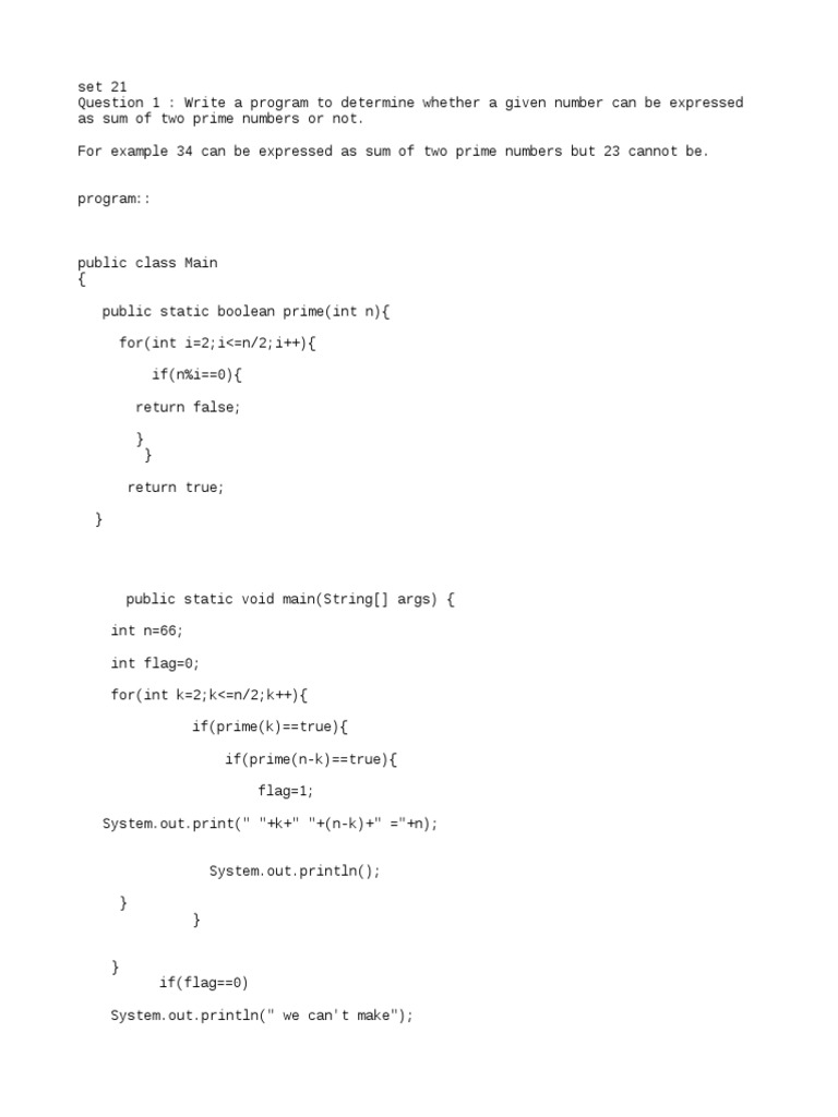 A Program to Check if a Number can be Expressed as the Sum of Two Prime ...