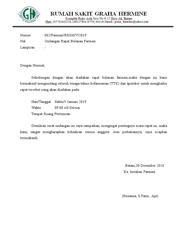 Undangan Rapat Bulanan Farmasi