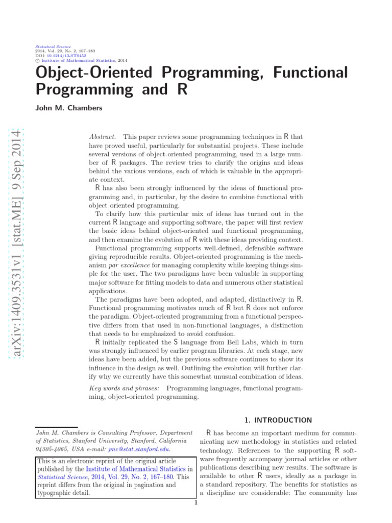 Object-Oriented Programming, Functional Programming and R | PDF ...