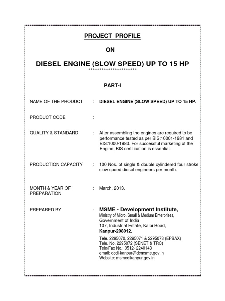 Slow Speed Diesel Engine Project Profile | PDF | Engine Technology ...