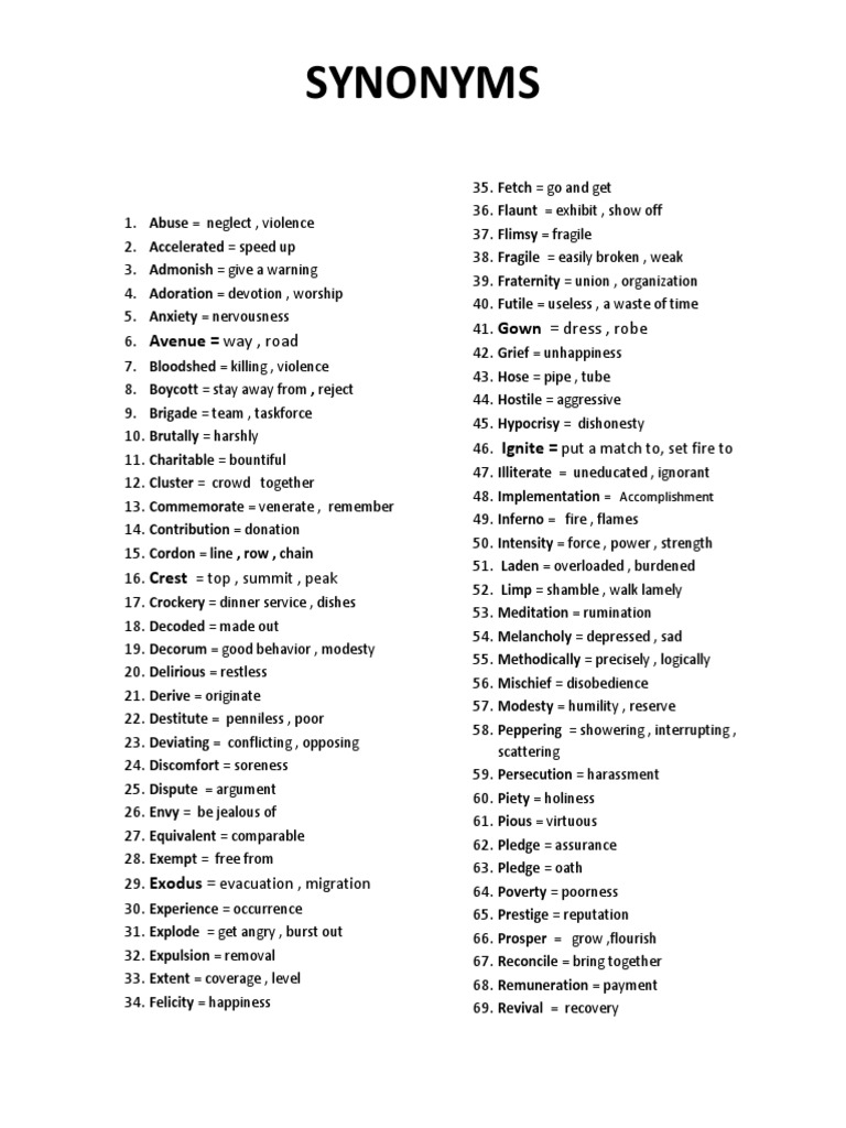 Synonyms PDF Emotions Psychological Concepts