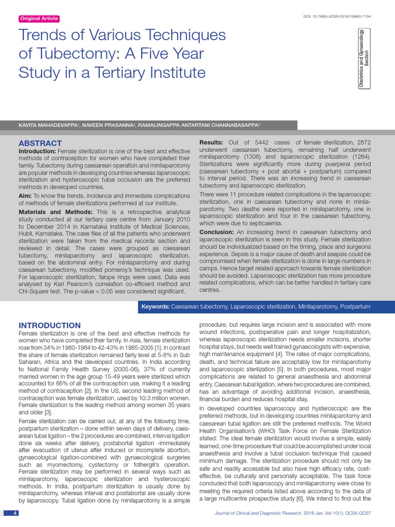 Trends of Various Techniques of Tubectomy A Five Year Study in A