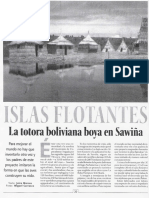 Islas flotantes. La totora boliviana boya en Sawiña (La Razón-Escape, 20-04-08, Bolivia)