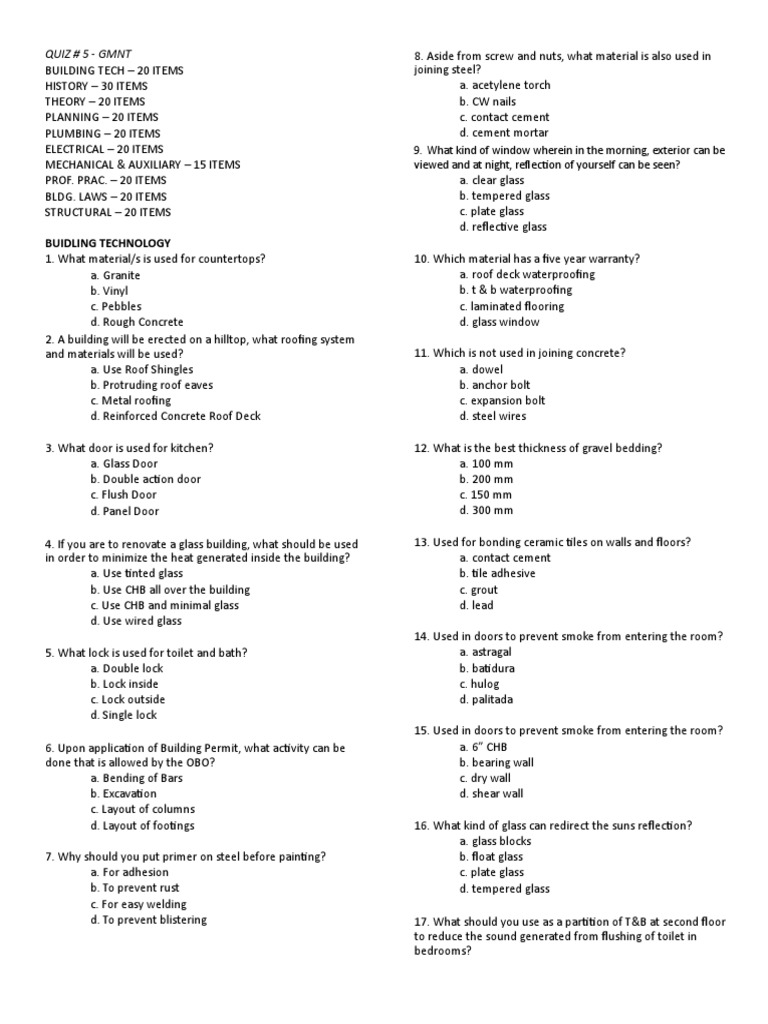 Building Technology and History Quiz | PDF | Incandescent Light Bulb ...