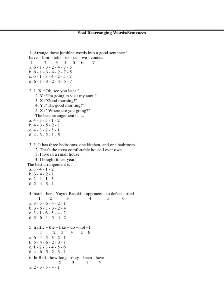 Soal Jumbled Words Baru Belajar