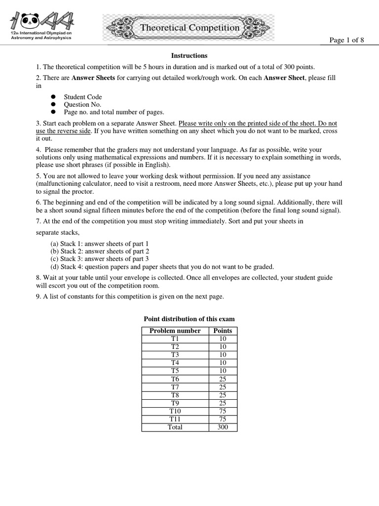 IOAA 2018 Qpapars Min PDF | PDF | Stars | Big Bang