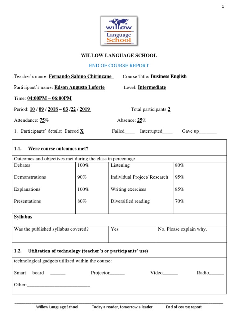 End of Course Report | Download Free PDF | Test (Assessment) | Change