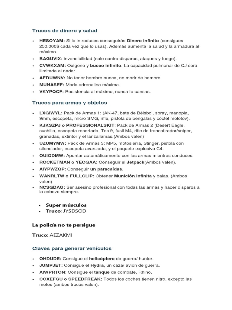 Claves San Andreas Descargar gratis PDF Munición Francotirador