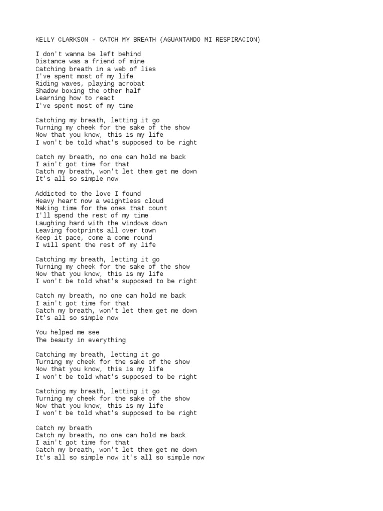 Kelly Clarkson Catch My Breath Lyrics