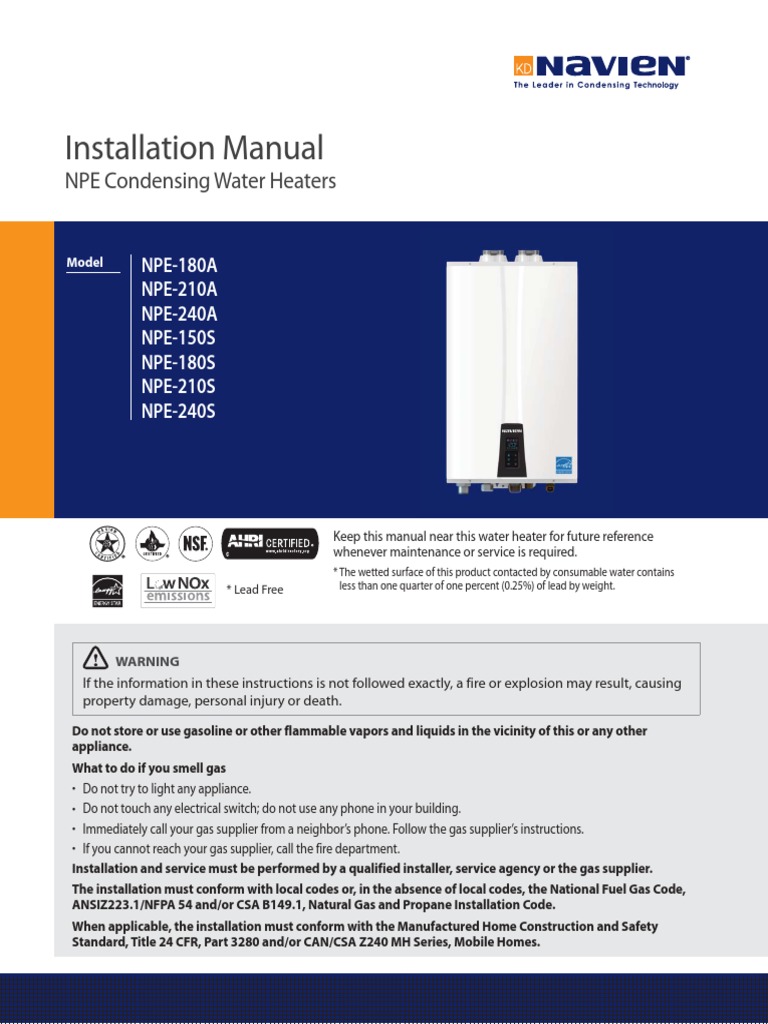 Navien NPE Installation Manual (English) PDF | PDF | Water Heating | Hvac