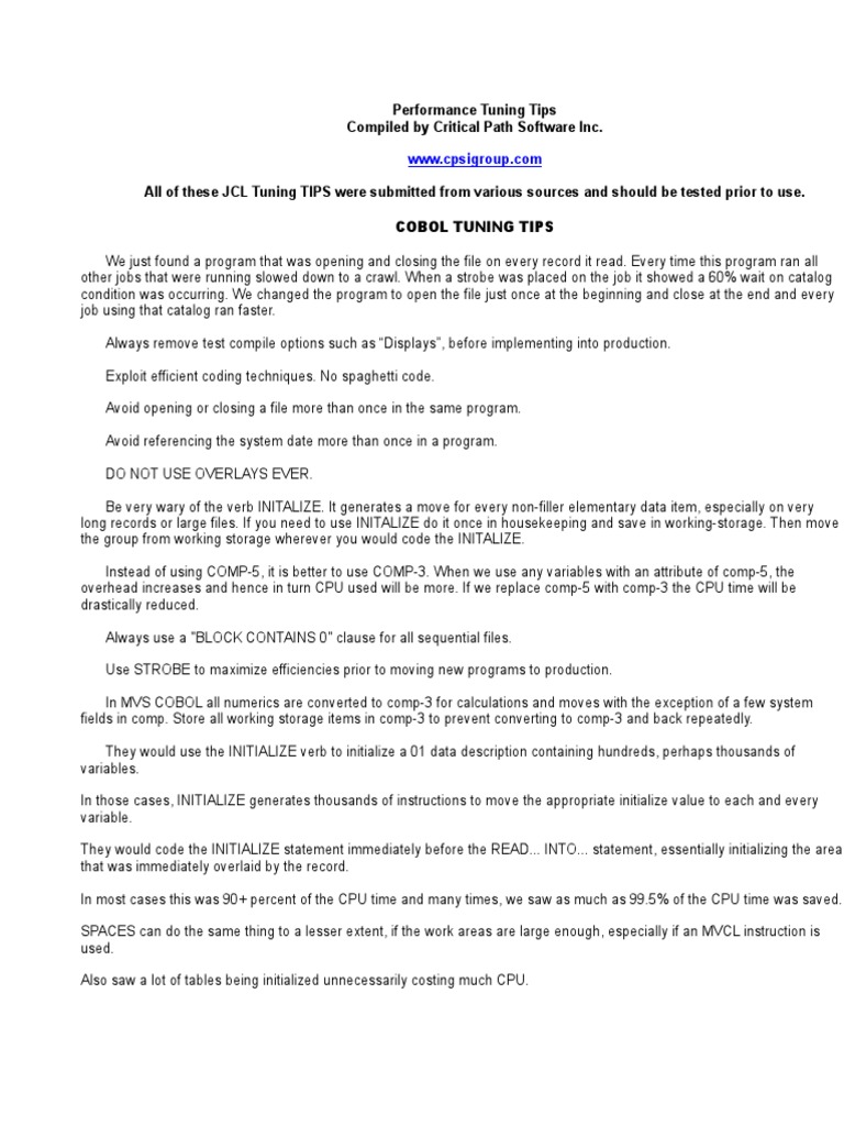 Performance Tuning Tips Compiled by Critical Path Software Inc | PDF ...