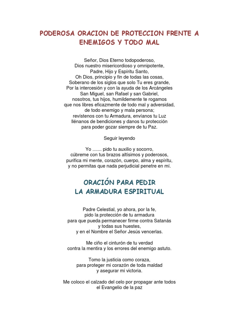 Poderosa Oracion de Proteccion Frente A Enemigos y Todo Mal | PDF ...