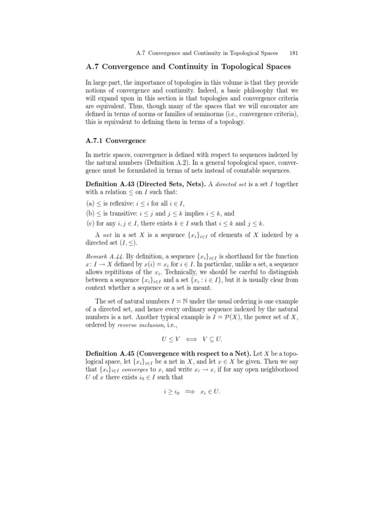A.7 Convergence and Continuity in Topological Spaces 181 PDF