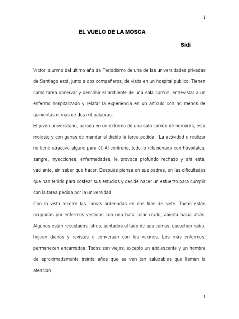1 Premio EL VUELO DE LA MOSCA Sidi Alfredo Thumala Jaar Ñunoa PDF Hospital Enfermería