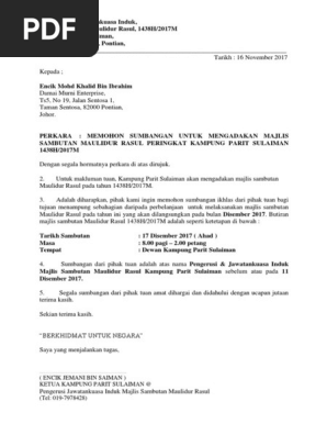 Surat Memohon Kebenaran Ppd Majlis Maulidur Rasul