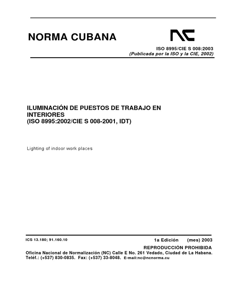 Norma Cubana Interiores 8995 S 008 PDF Encendiendo Organización