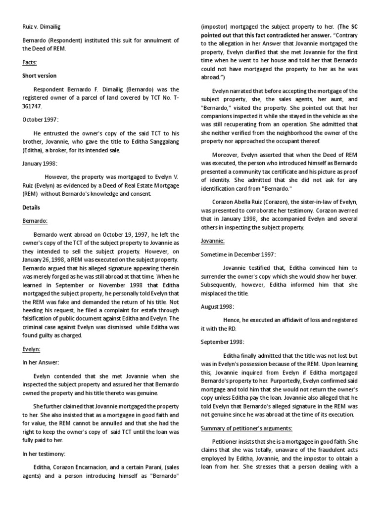Annulment of Real Estate Mortgage Case | PDF | Mortgage Law | Property Law