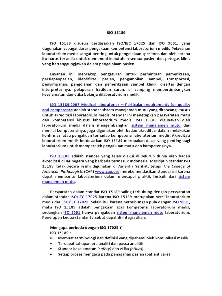 Standar ISO 15189 untuk Laboratorium Medik | PDF