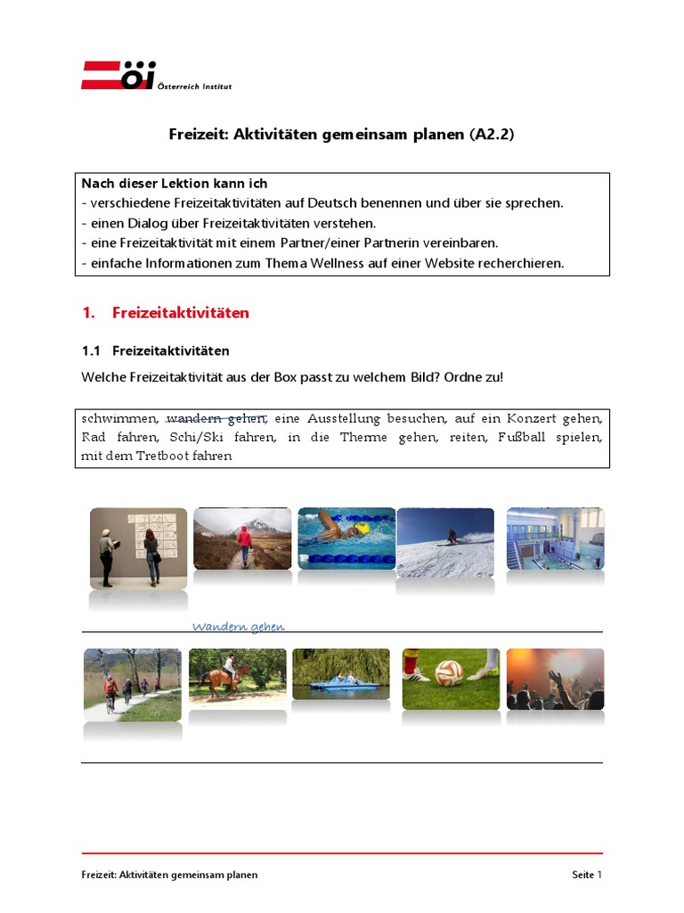 Freizeit Aktivitaeten Gemeinsam Planen | PDF