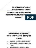 Results of Evaluation of Submitted Disbursement Vouchers and Supporting Documents: Municipality of Tingloy