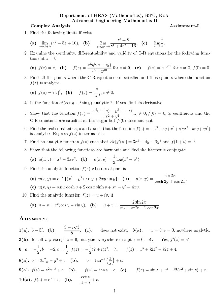 Complex Variables Sheets PDF Trigonometric Functions Complex Analysis
